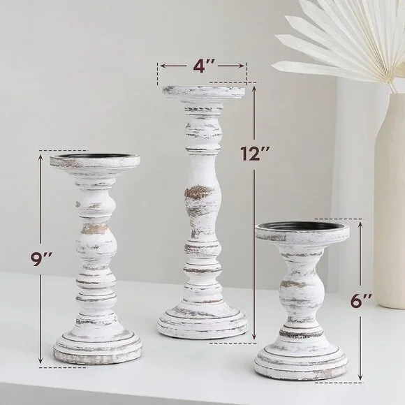 Large Candle Holders for Pillar Candles - Rustic Farmhouse Style Home Decor - Pe